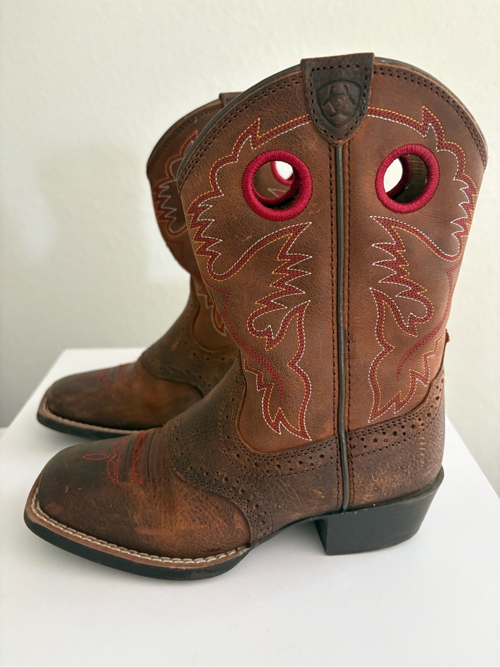 Ariat Kid’s Square Toe Roughstock Brown Oiled Rowdy Western Boots